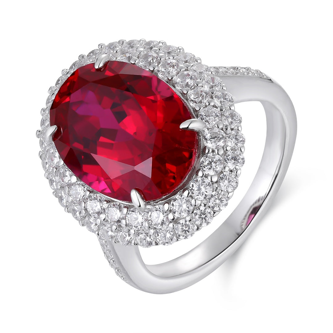 8.18ct Lab-Grown Ruby Halo Ring S925 JRURR489Y