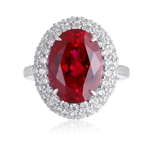 8.18ct Lab-Grown Ruby Halo Ring S925 JRURR489Y