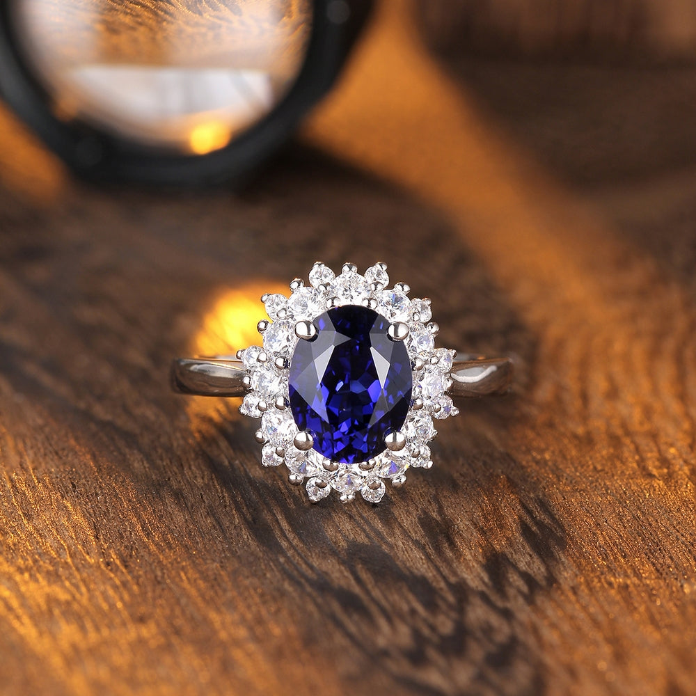 2.58ct Lab-Grown Sapphire Halo Ring S925 JSABR268Y