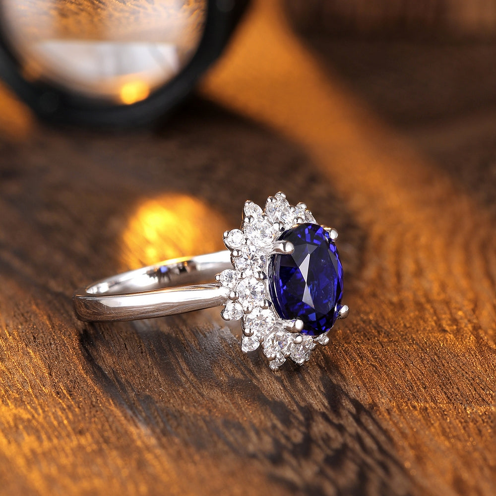 2.58ct Lab-Grown Sapphire Halo Ring S925 JSABR268Y