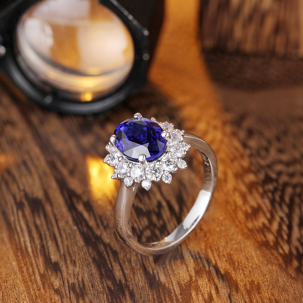 2.58ct Lab-Grown Sapphire Halo Ring S925 JSABR268Y