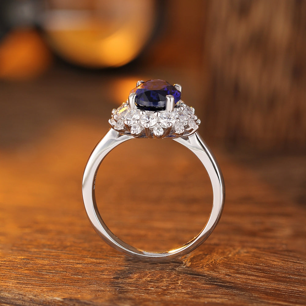 2.58ct Lab-Grown Sapphire Halo Ring S925 JSABR268Y