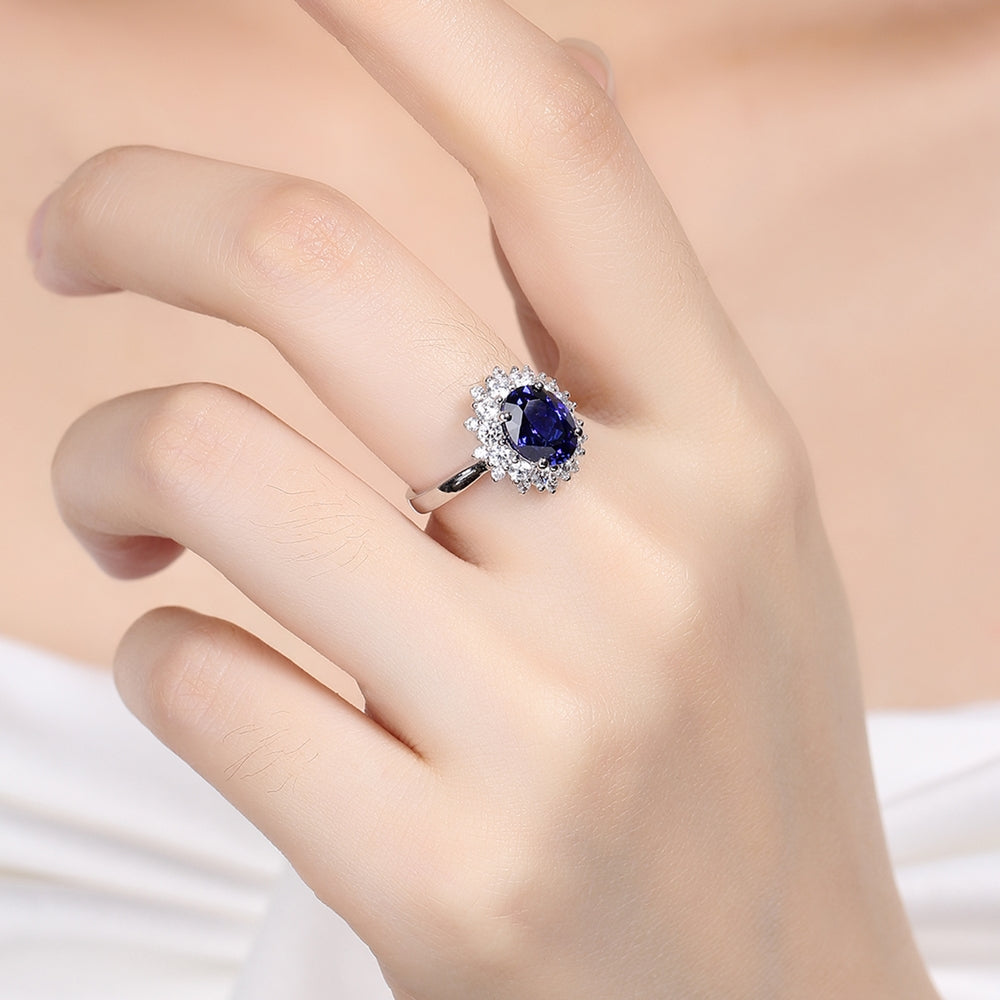 2.58ct Lab-Grown Sapphire Halo Ring S925 JSABR268Y