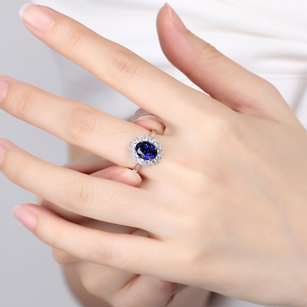 2.58ct Lab-Grown Sapphire Halo Ring S925 JSABR268Y