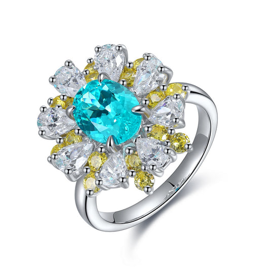 3.07ct Lab Grown Gemstone Neon Blue Paraiba Halo Ring S925 JR253Y