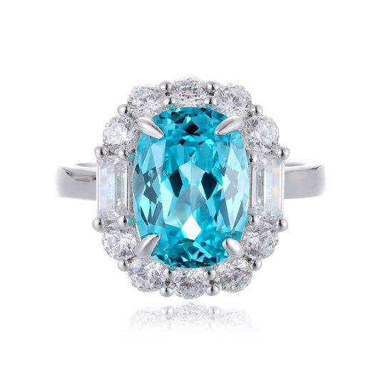 5.93ct Lab Grown Gemstone Neon Blue Paraiba Halo Ring S925