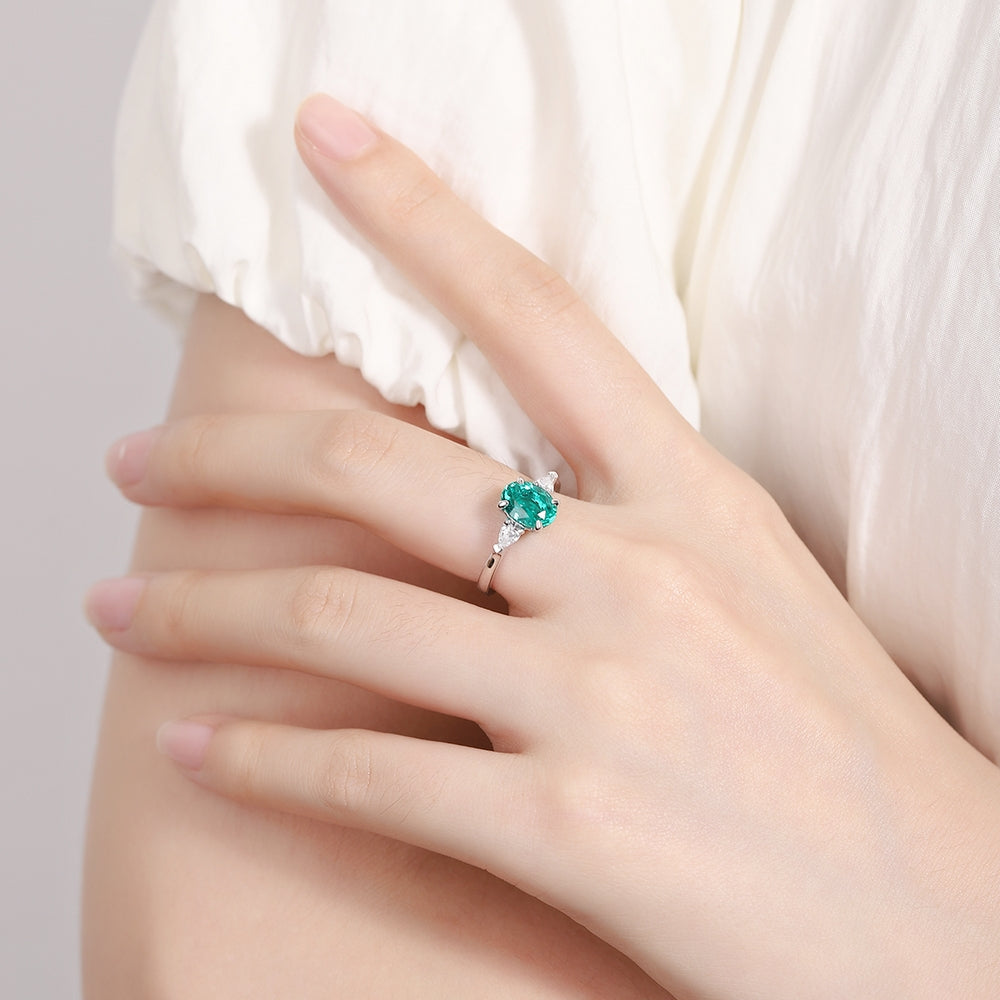 1.42ct Lab-Grown Emerald Three Stone Ring S925 JSEGR130Y