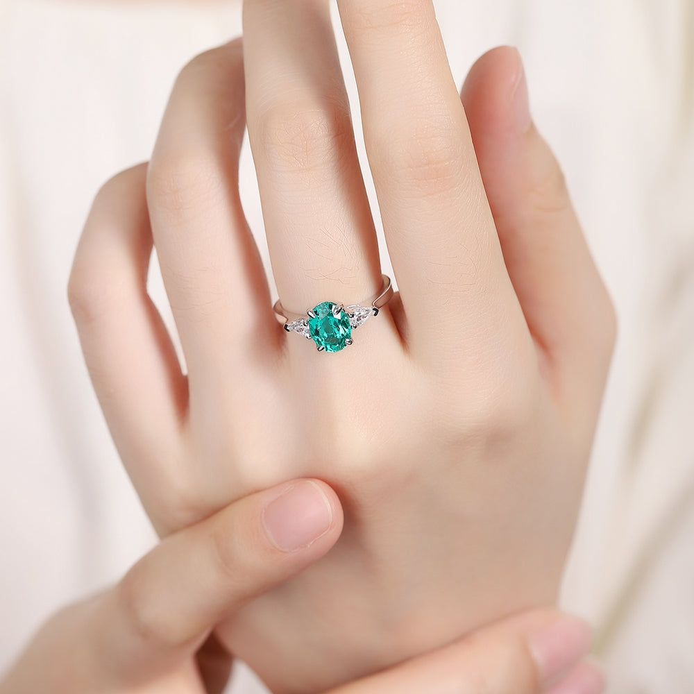 1.42ct Lab-Grown Emerald Three Stone Ring S925 JSEGR130Y