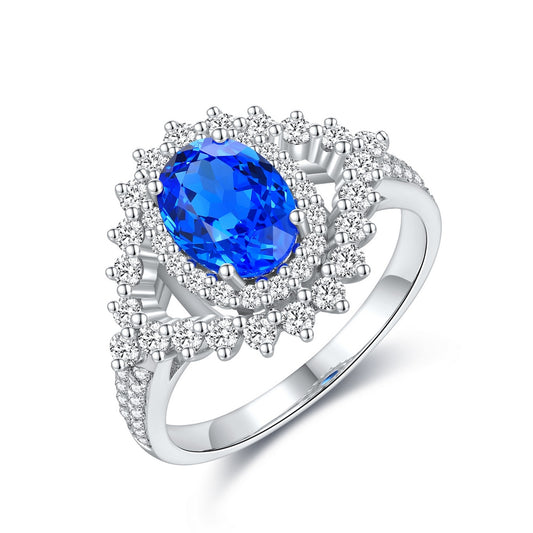 1.67ct Lab-Grown Cobalt Spinel Halo Ring S925 JR1150Y