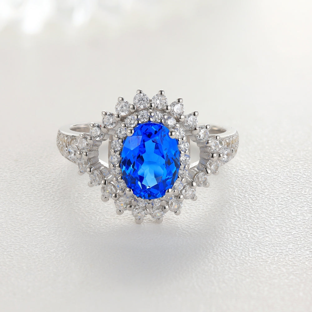 1.67ct Lab-Grown Cobalt Spinel Halo Ring S925 JR1150Y