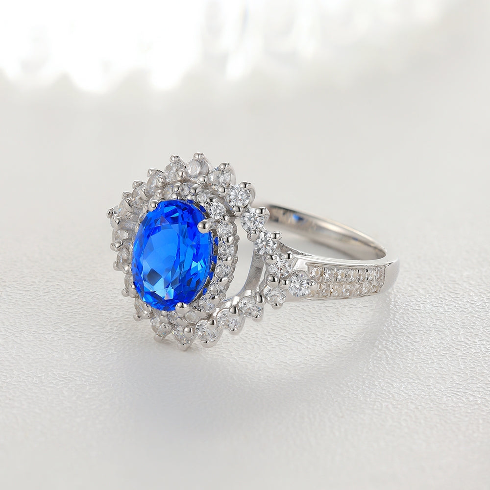 1.67ct Lab-Grown Cobalt Spinel Halo Ring S925 JR1150Y