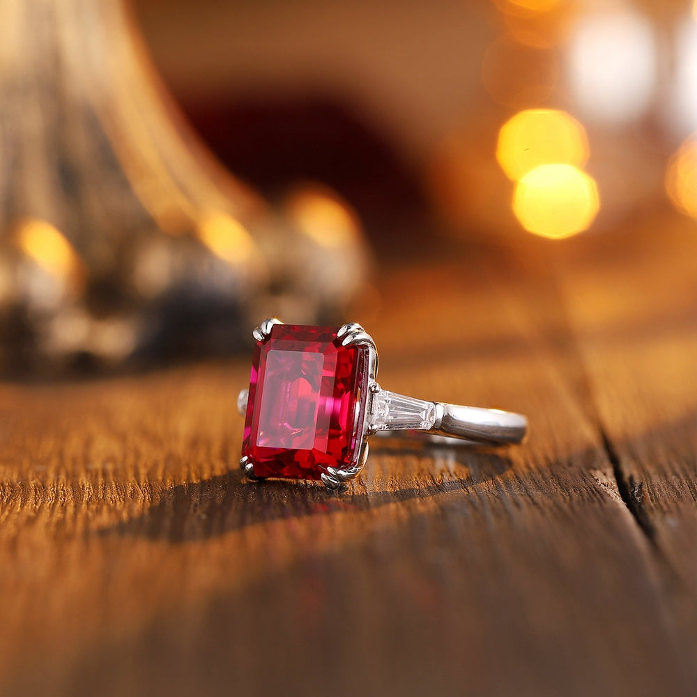 8.578ct Lab-Grown Ruby Three Stone Ring S925 JRURR1417Y