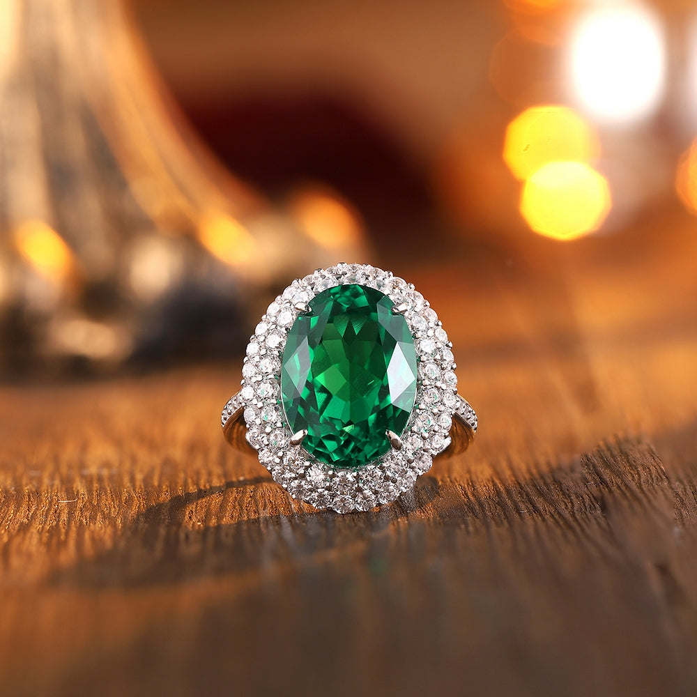 5.59ct Lab-Grown Emerald Halo Ring S925 JSEGR489Y