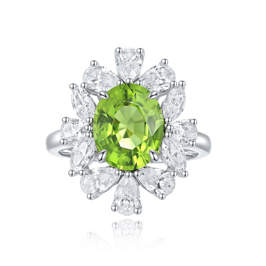 3.06ct Natural Peridot Halo Ring S925 JR672Y