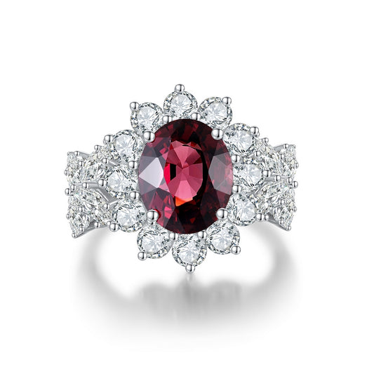 4.8ct Natural Garnet Halo Ring S925 JR675Y