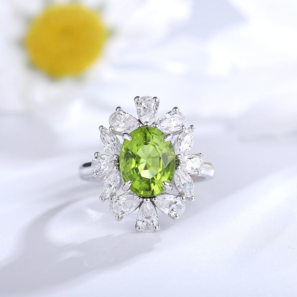 3.06ct Natural Peridot Halo Ring S925 JR672Y