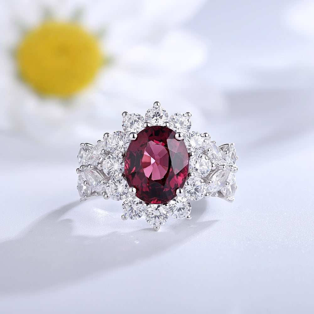 4.8ct Natural Garnet Halo Ring S925 JR675Y