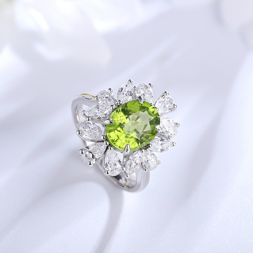 3.06ct Natural Peridot Halo Ring S925 JR672Y