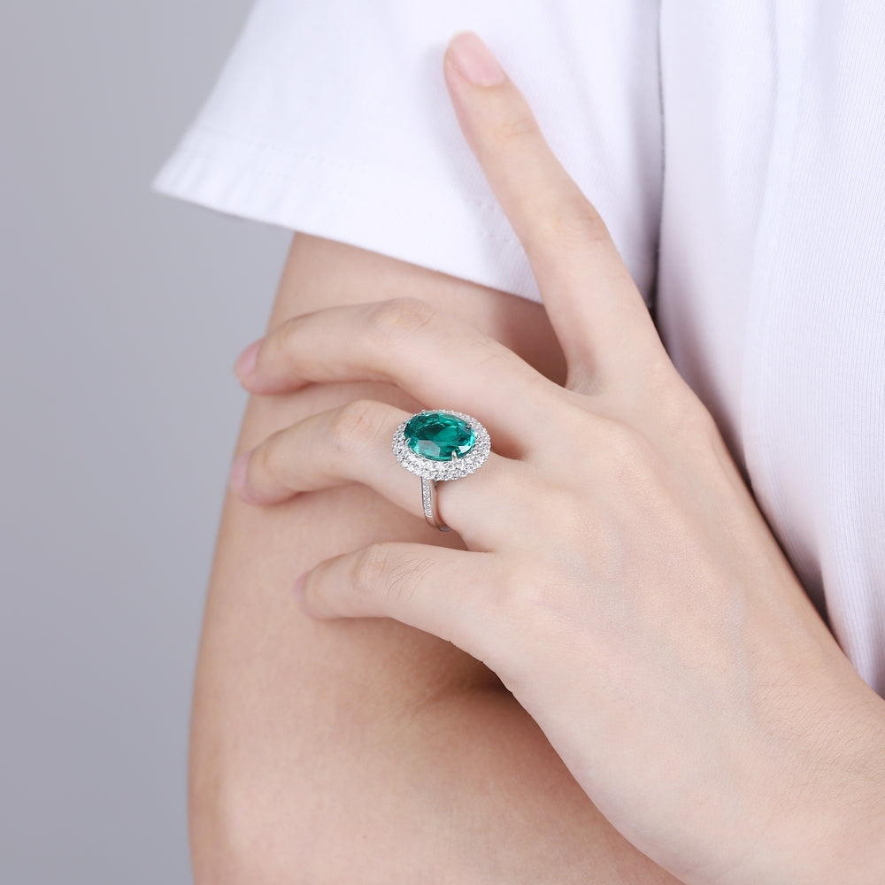 5.59ct Lab-Grown Emerald Halo Ring S925 JSEGR489Y