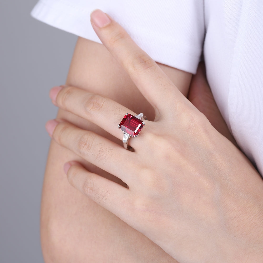 8.578ct Lab-Grown Ruby Three Stone Ring S925 JRURR1417Y