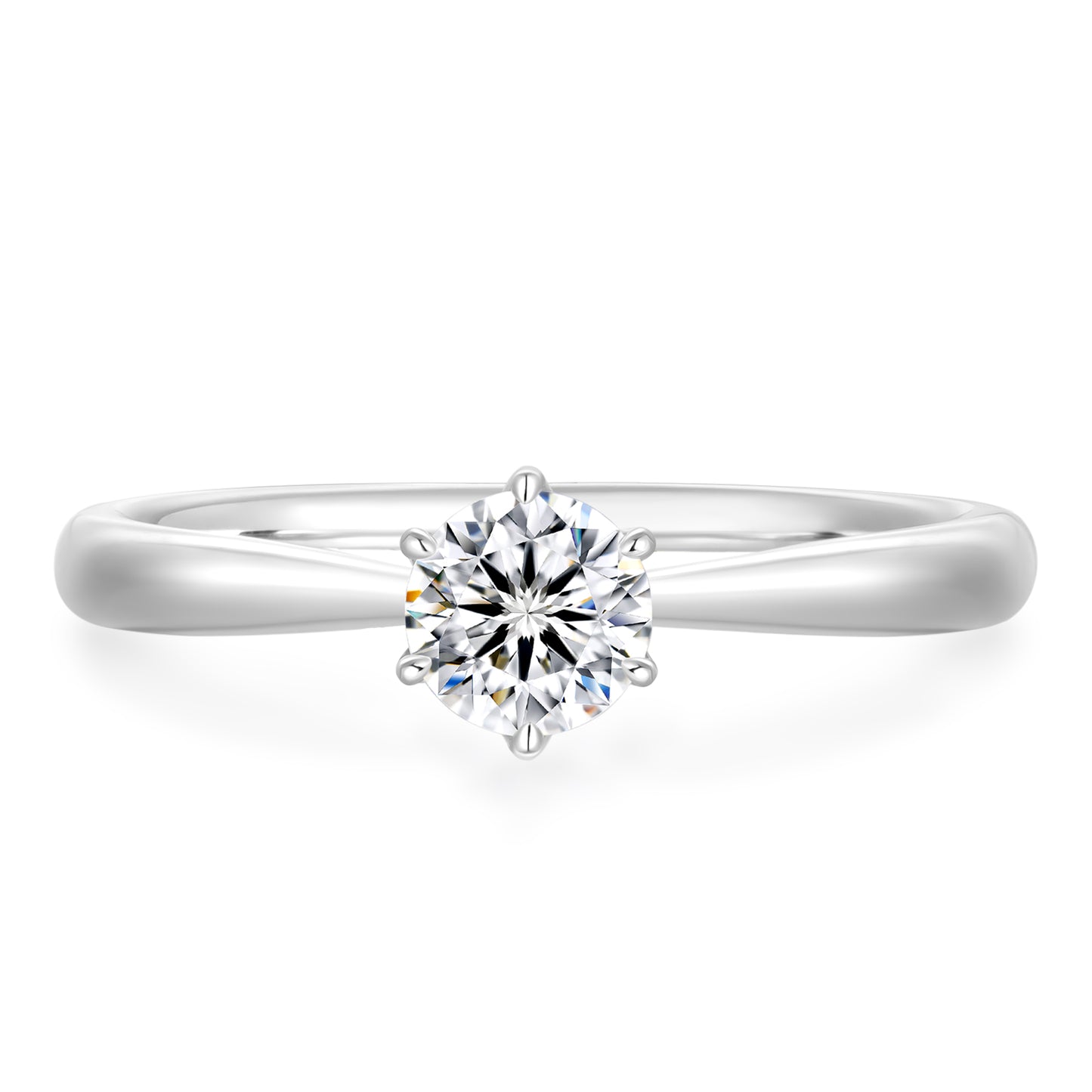 Six-Prong Setting Moissanite Ring with Smooth Band