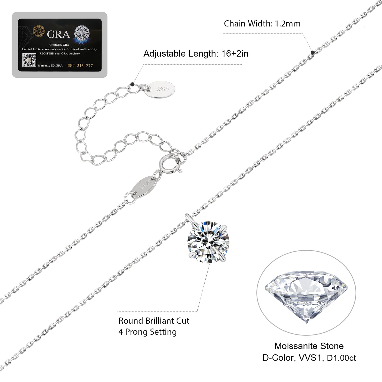 Excellent VVS1 Moissanite Pendant Necklace