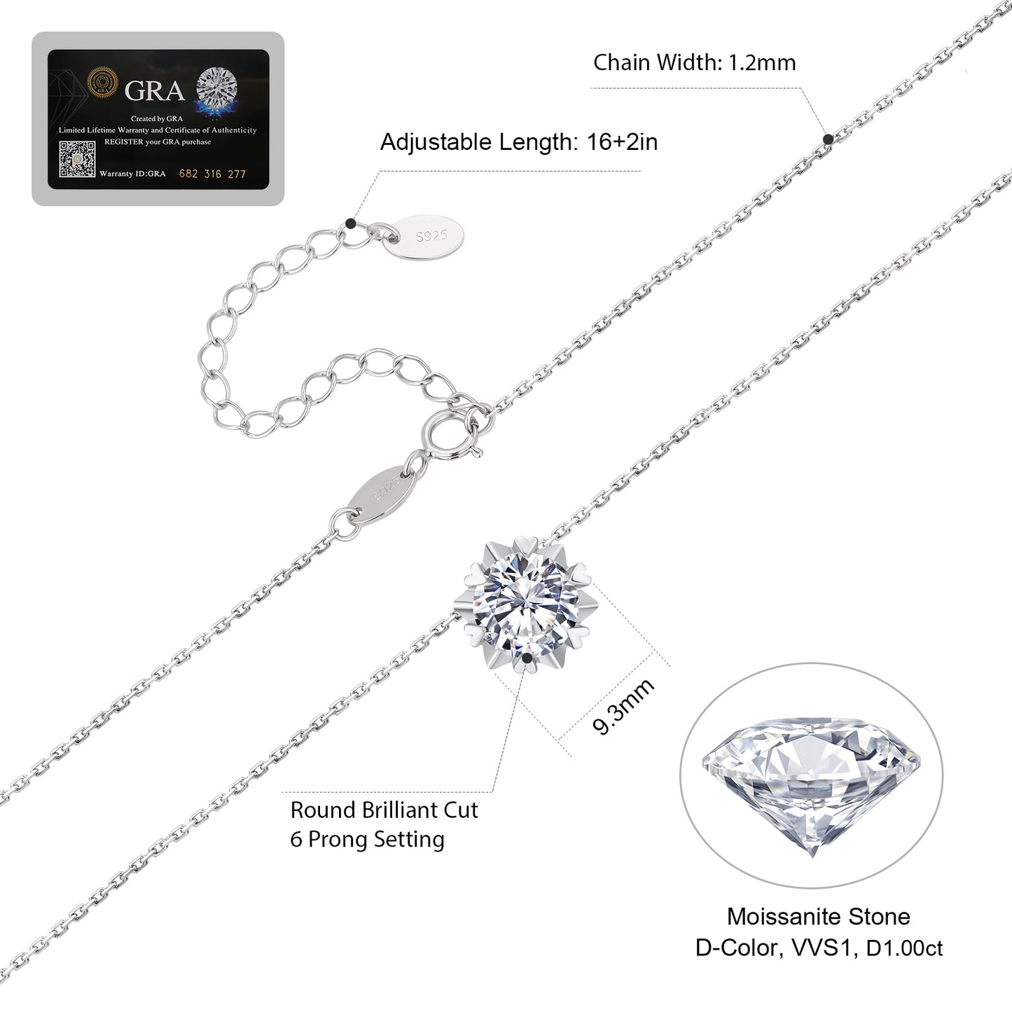 Excellent VVS1 Moissanite Pendant Necklace