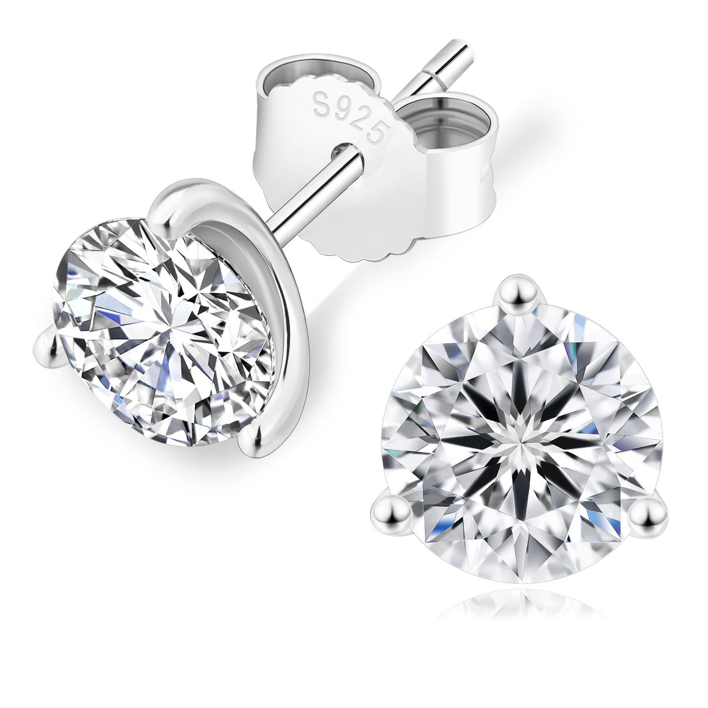 Three-Prong Excellent VVS1  Moissanite Stud Earrings