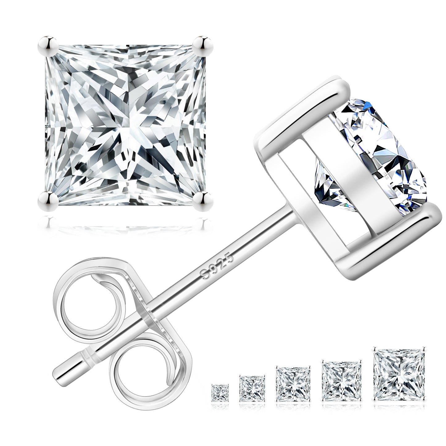 Princess Cut VVS1  Moissanite Stud Earrings